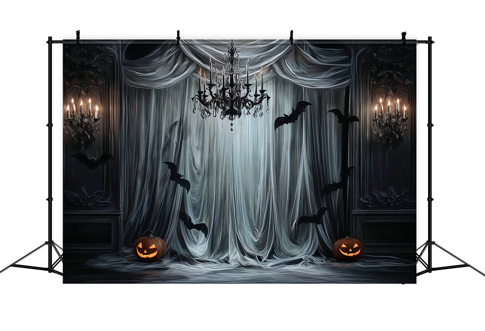 Halloween-Farbkulisse Gotische Vorhänge Fledermaus-Leuchten Halloween-Kulisse für Fotos TWW510-44