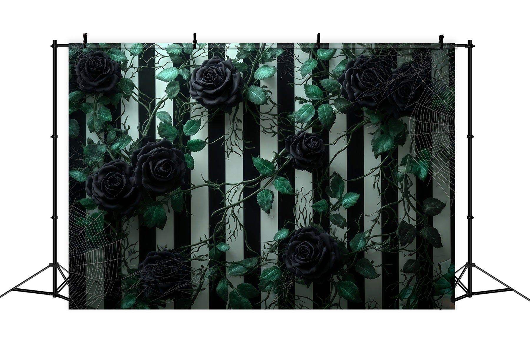 Halloween-Wandhintergrund Schwarze Rosen Gestreifte Wand Halloween-Hintergründe für Fotos TWW510-46