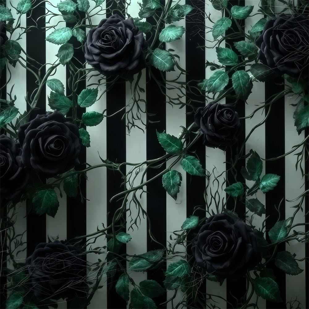 Halloween-Wandhintergrund Schwarze Rosen Gestreifte Wand Halloween-Hintergründe für Fotos TWW510-46