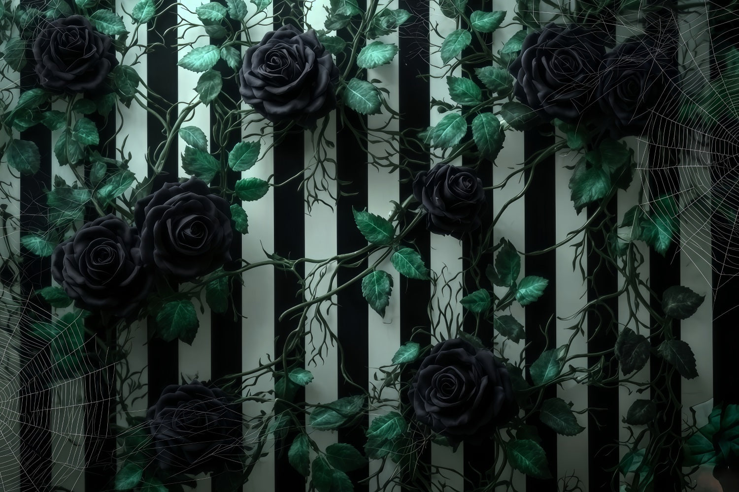 Halloween-Wandhintergrund Schwarze Rosen Gestreifte Wand Halloween-Hintergründe für Fotos TWW510-46