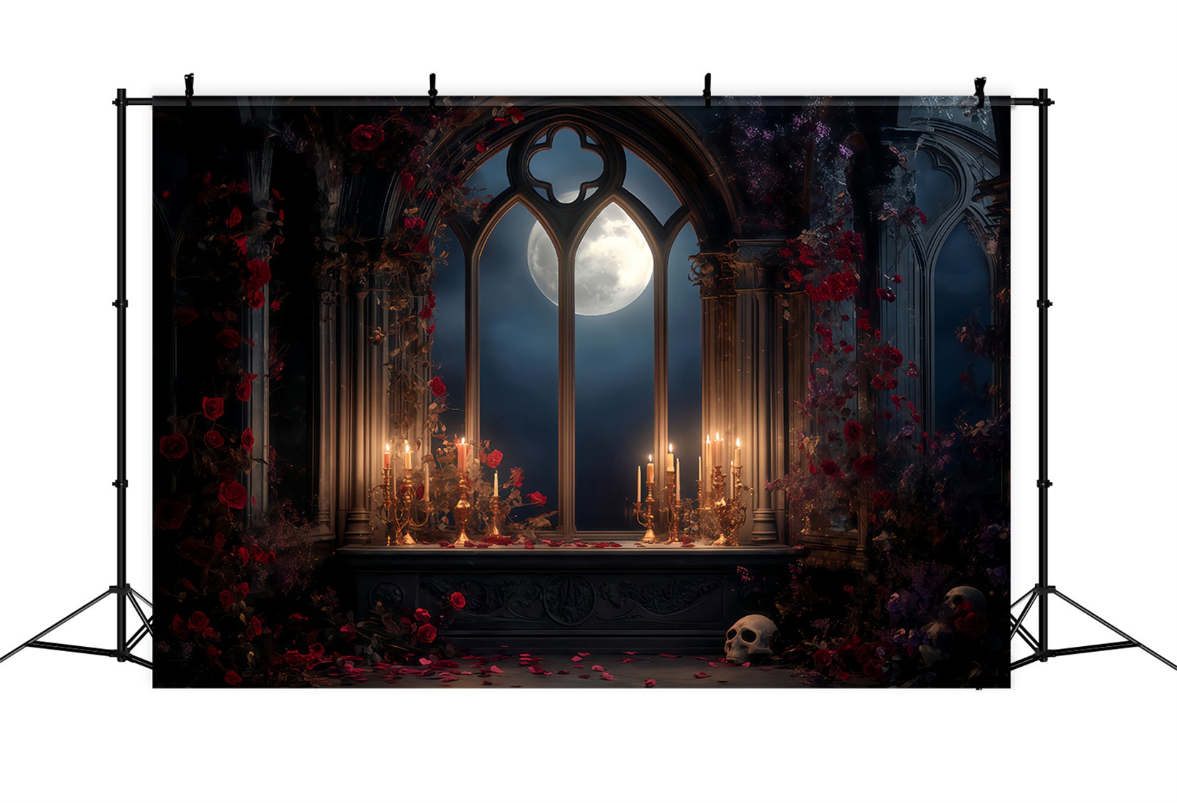 Gruselige Halloween-Hintergründe Mondbeschienener gotischer Kerzenaltar Halloween-Fotohintergründe TWW510-47