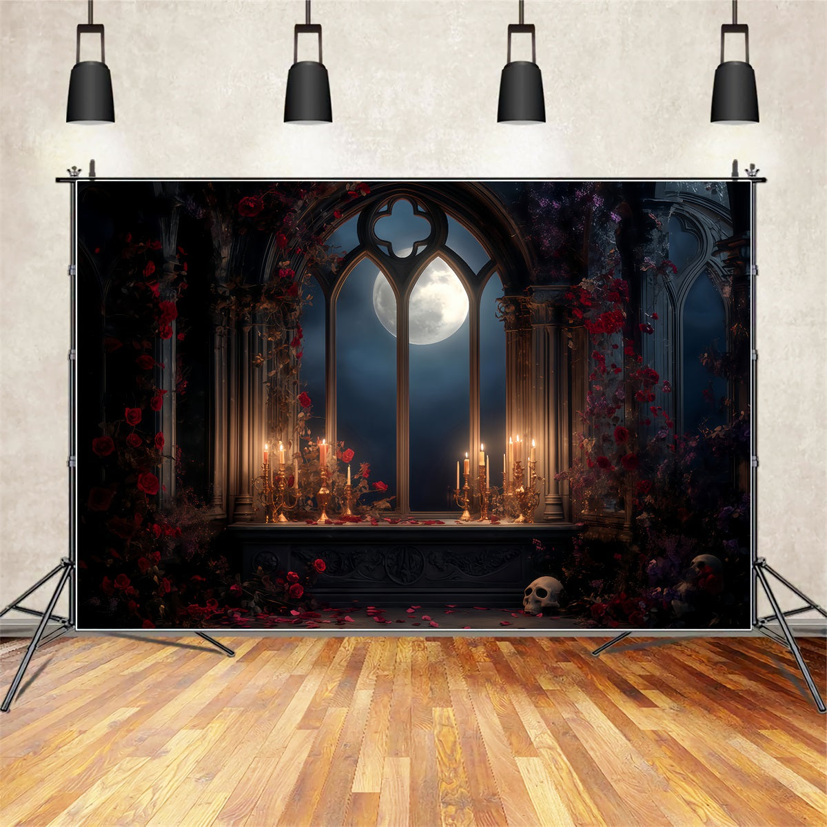 Gruselige Halloween-Hintergründe Mondbeschienener gotischer Kerzenaltar Halloween-Fotohintergründe TWW510-47