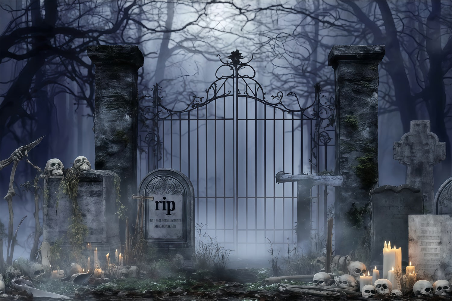 Friedhof-Hintergrund Gruseliger Friedhof Kerzen Halloween-Hintergrund für Fotos TWW510-4
