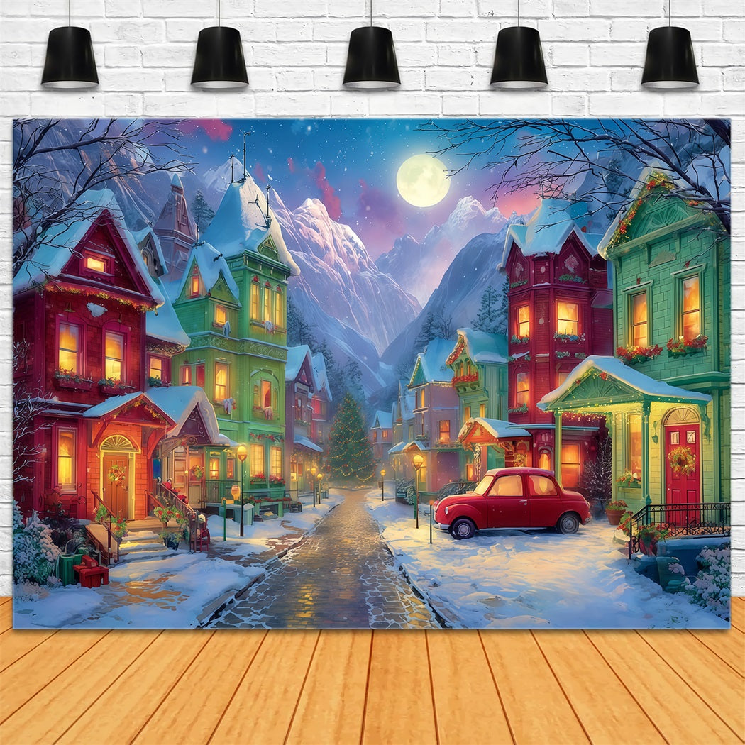 Grinch-Hintergrund Verschneites Dorf Weihnachtsnacht Weihnachtsfotografie-Hintergründe TWW510-50