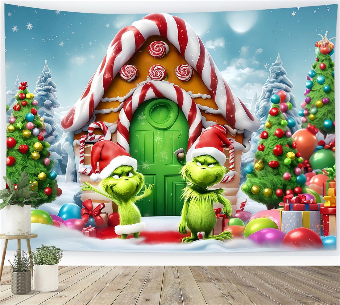 Grinch-Fotohintergrund Süßigkeitenhaus Grinch Funland Weihnachtshintergründe TWW510-51