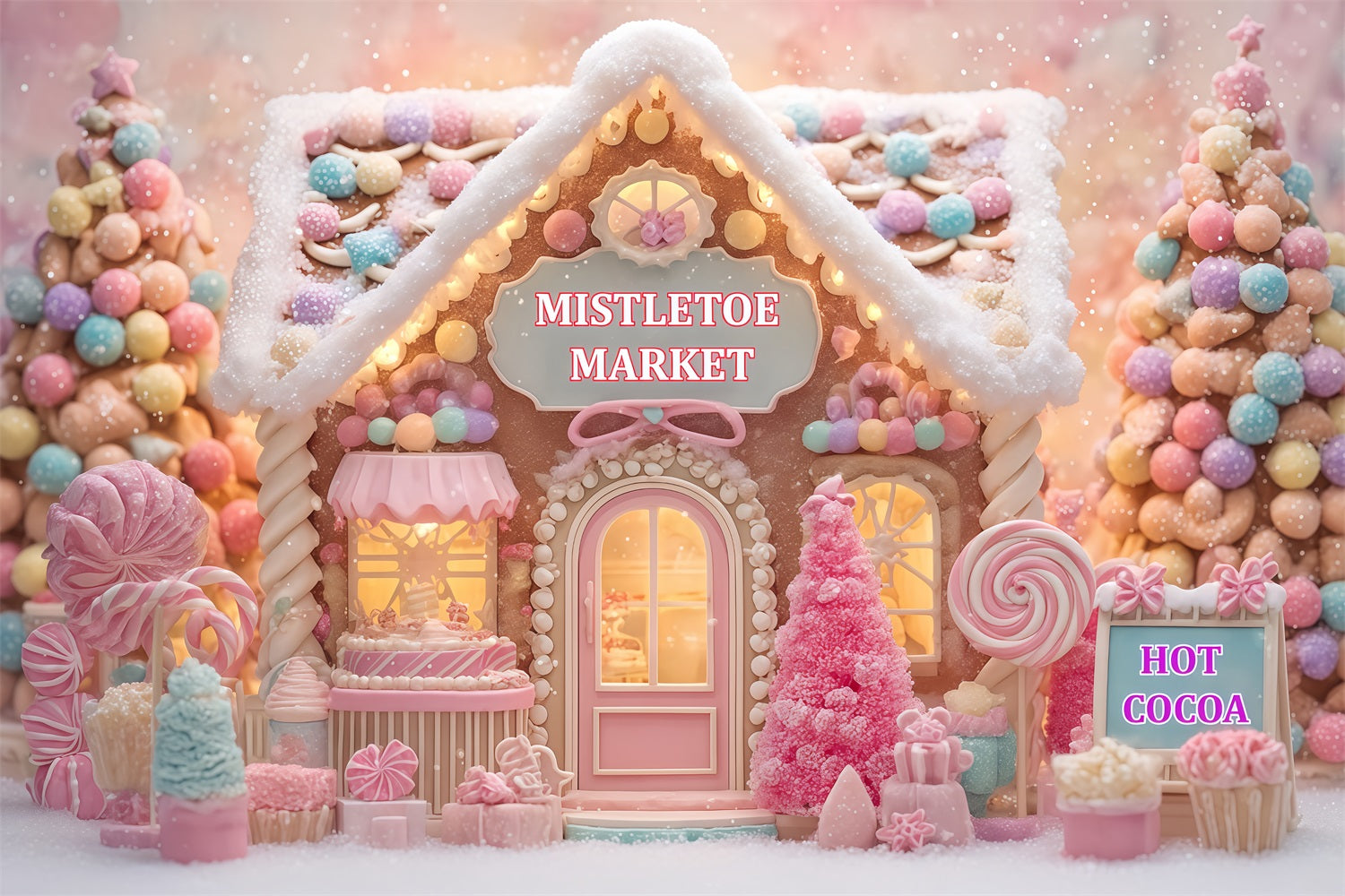 Lebkuchenhaus-Hintergrund Candyland Süßwarenladen Weihnachts-Foto-Hintergrund TWW510-74