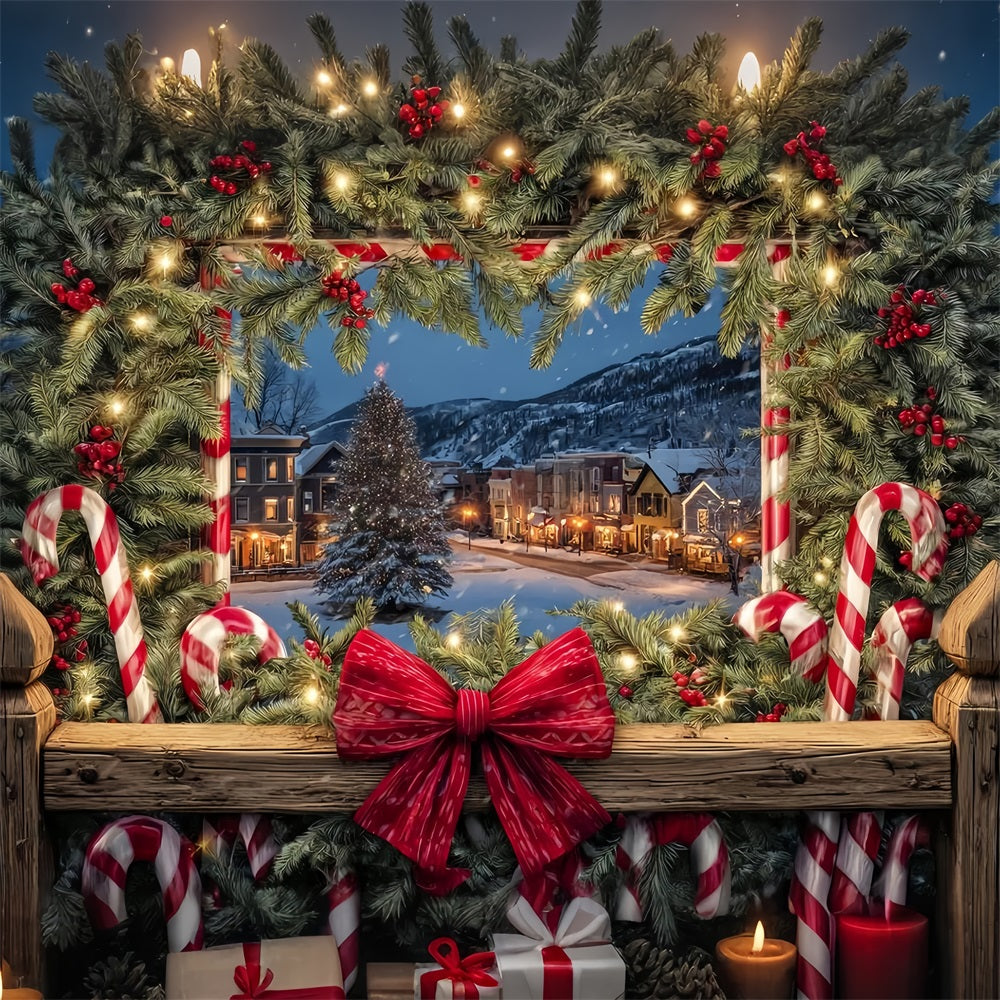 Weihnachts-Schleifen-Hintergrund Gemütliche Stadt Weihnachtsfenster Weihnachts-Foto-Hintergründe TWW510-75