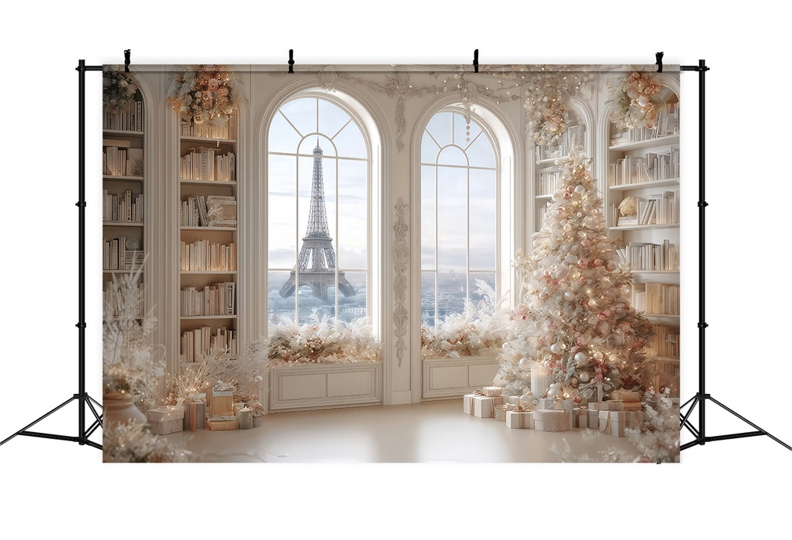 Weihnachtsbaum-Hintergrund Paris Winter Elegante Bibliothek Weihnachtshintergründe TWW510-79