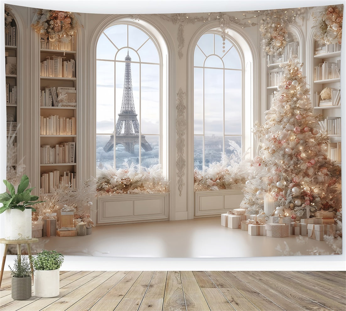 Weihnachtsbaum-Hintergrund Paris Winter Elegante Bibliothek Weihnachtshintergründe TWW510-79