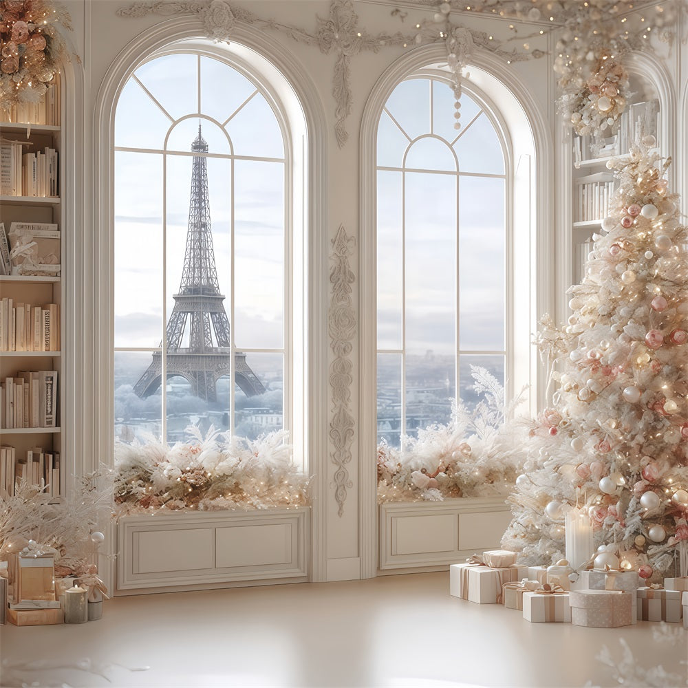 Weihnachtsbaum-Hintergrund Paris Winter Elegante Bibliothek Weihnachtshintergründe TWW510-79