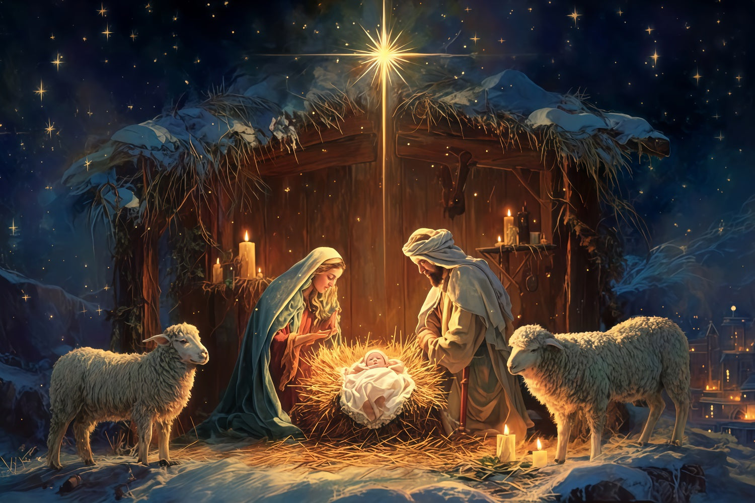 Krippen-Hintergrund Heilige Familie Krippe Nacht Weihnachts-Hintergründe TWW510-81