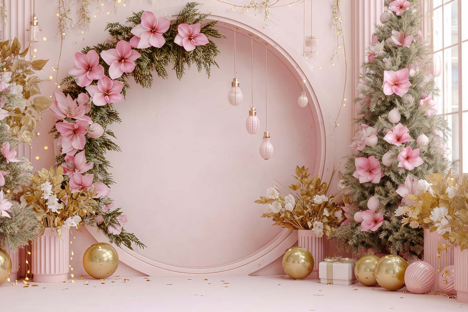Weihnachtswand-Hintergrund Blush Floral Holiday Arch Weihnachtshintergründe im Angebot TWW510-84