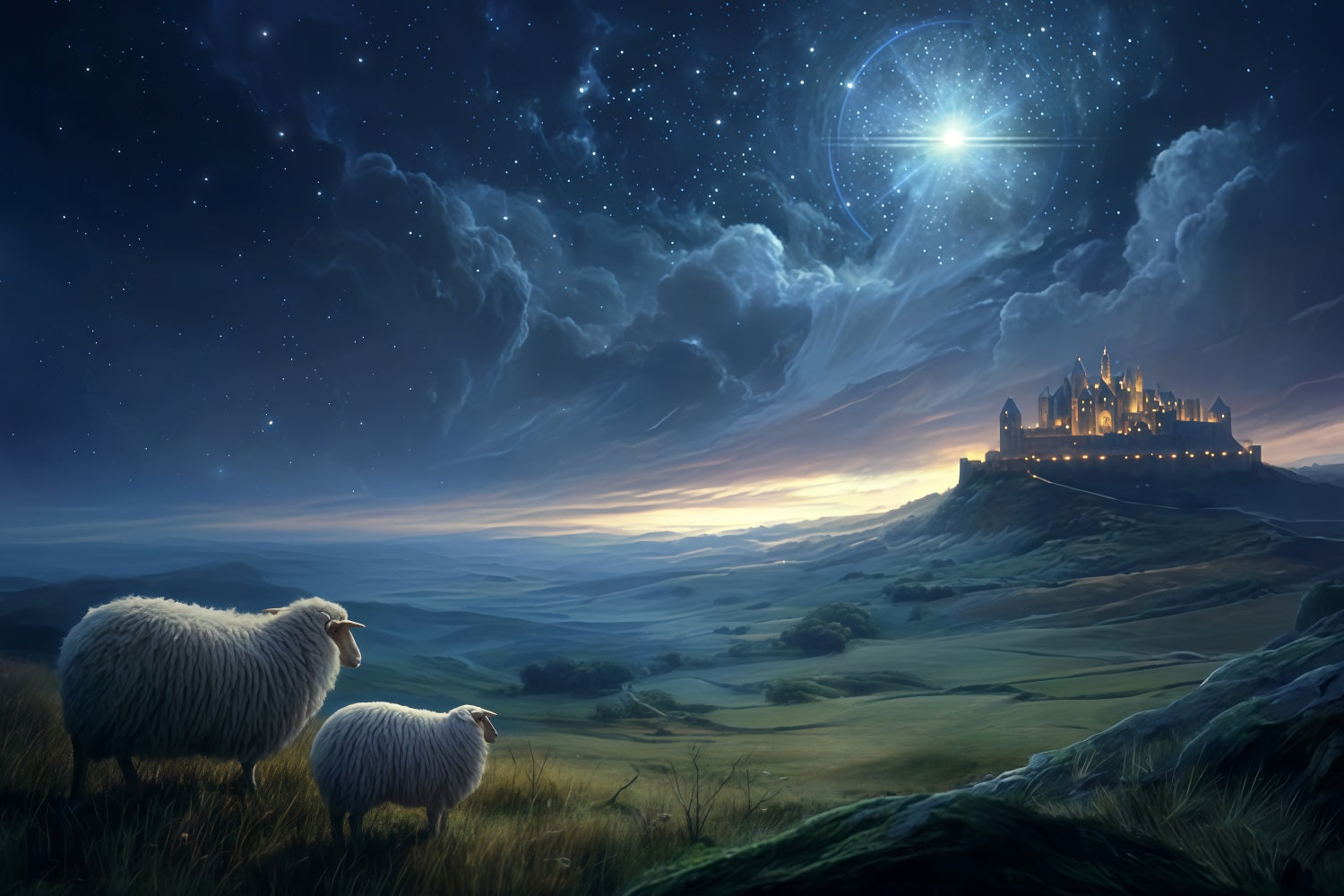 Krippen-Hintergrund Hirten beobachten fernes Licht Weihnachts-Hintergründe TWW510-89