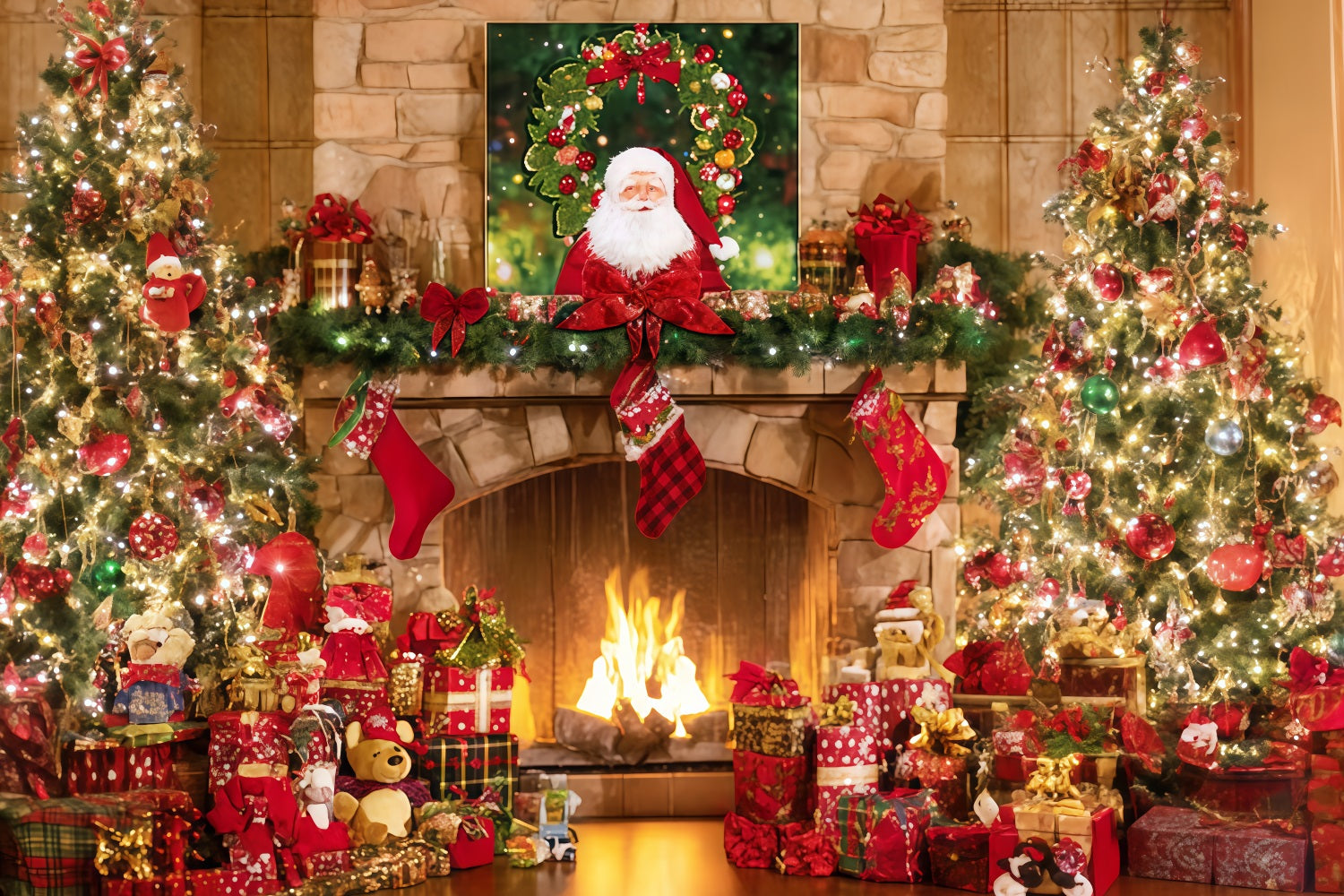 Weihnachtsmann-Hintergrund Kaminstrümpfe Geschenkbaum Weihnachts-Hintergrund-Ideen TWW510-93