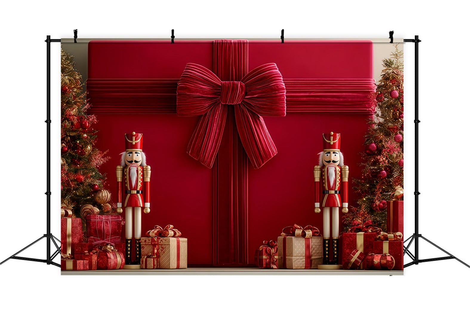 Riesenschleifen-Hintergrund Riesiges Geschenk Nussknacker-Display Weihnachtshintergründe TWW510-97