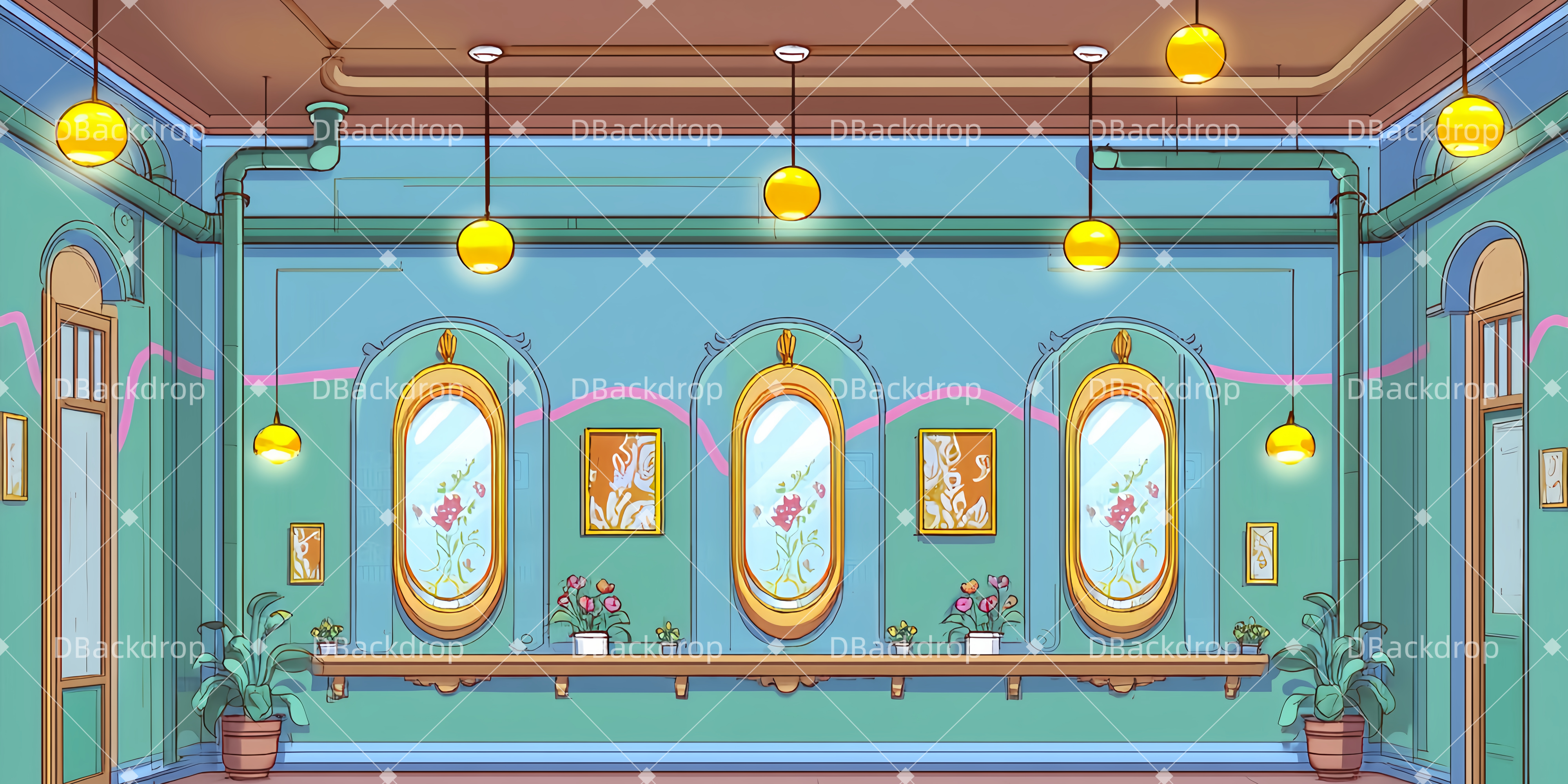 Theater Backdrops Friseursalon Theaterbühne mit Vorhang TWW510-T23