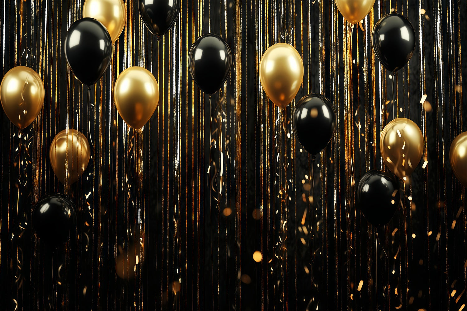 Frohes Neues Jahr Hintergrund Schwarz-goldene Luftballons Glitzerhintergründe TWW512-14