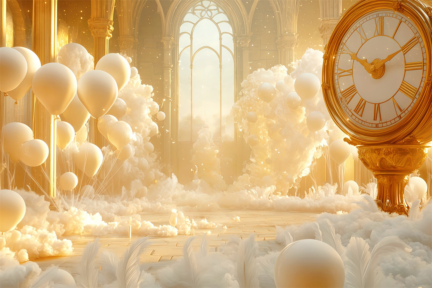 Ideen für Neujahrs-Hintergründe Goldene Wolken Ballons Fantasie Countdown-Uhr Hintergrund TWW512-18