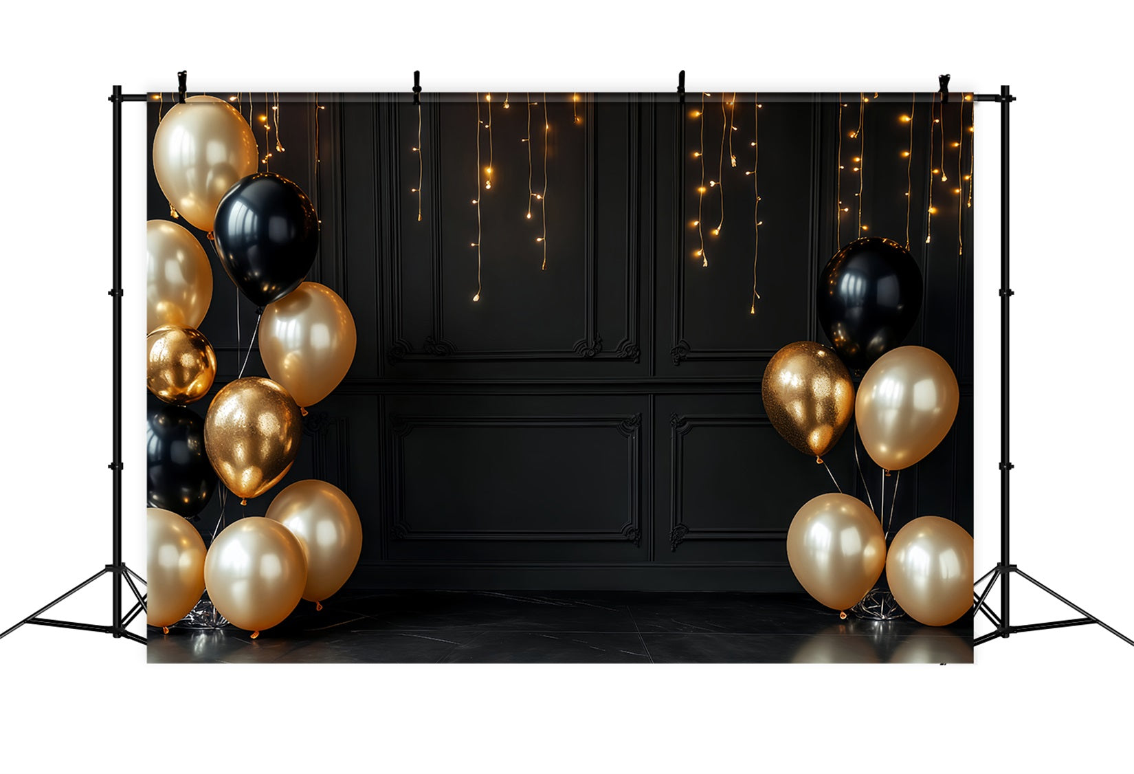 Ideen für Neujahrshintergründe Eleganter schwarz-goldener Glitzerballon-Hintergrund TWW512-8