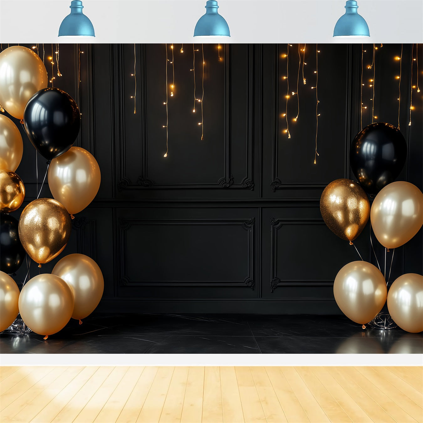 Ideen für Neujahrshintergründe Eleganter schwarz-goldener Glitzerballon-Hintergrund TWW512-8