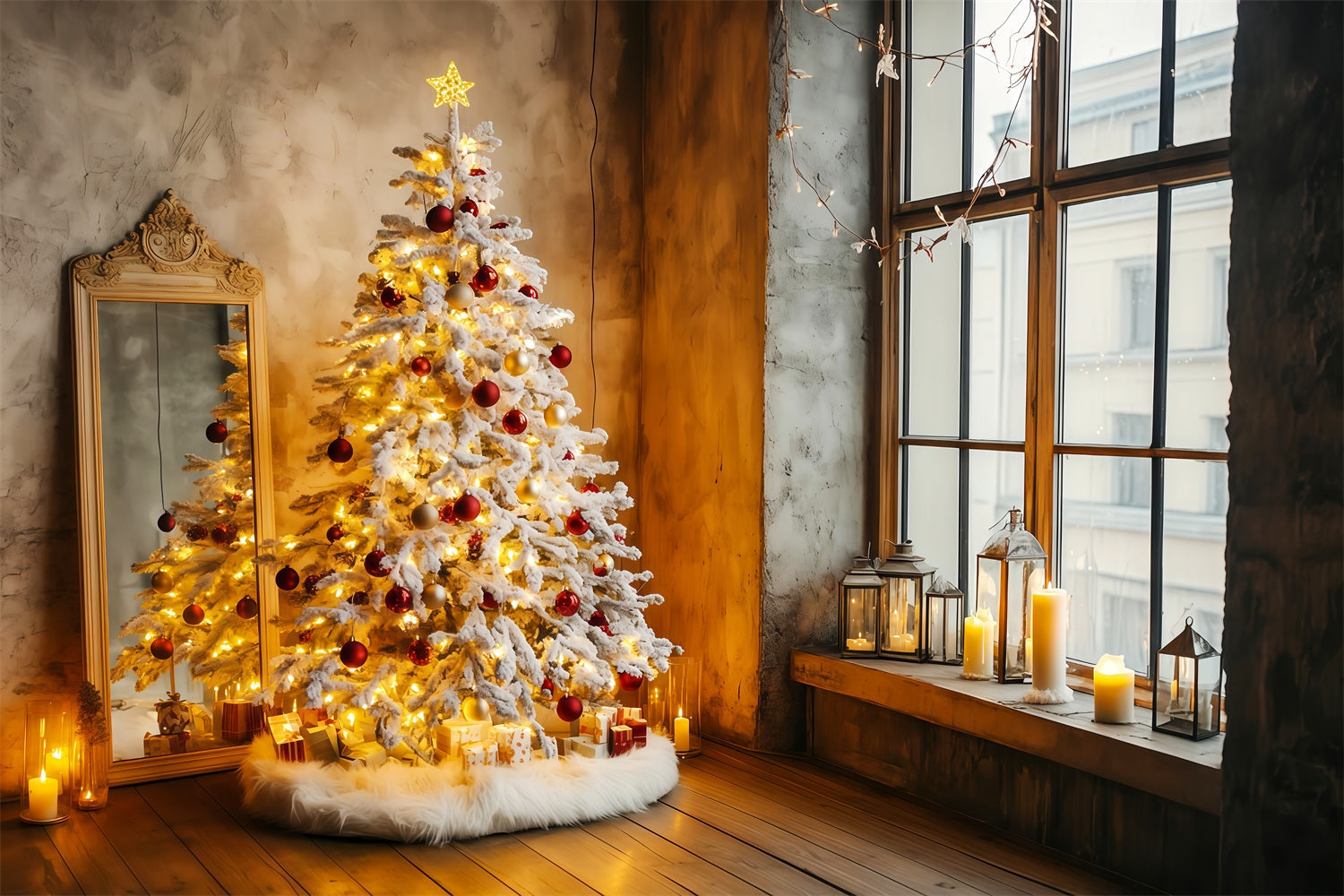 Neujahrsfoto-Hintergrund Weihnachtsbaum Kerzenlicht Glückwunsch zum neuen Jahr Hintergrund TWW512-9