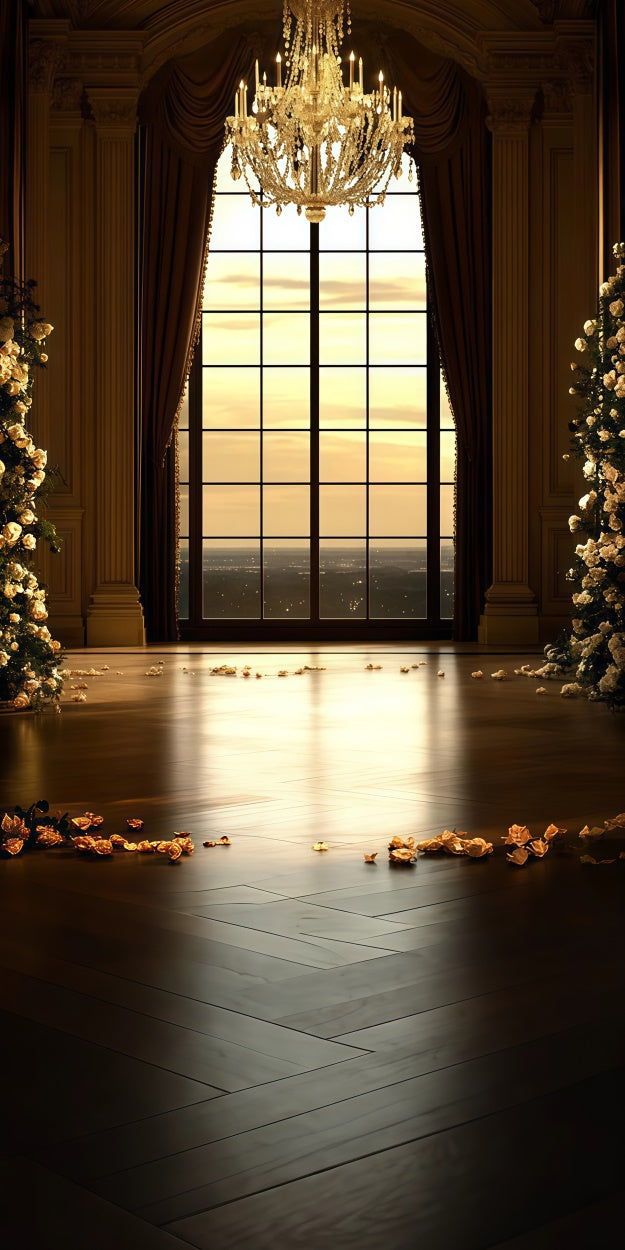 Vintage Backdrop Goldener Kronleuchter Ballsaal Sweep Backdrop TWW57-77