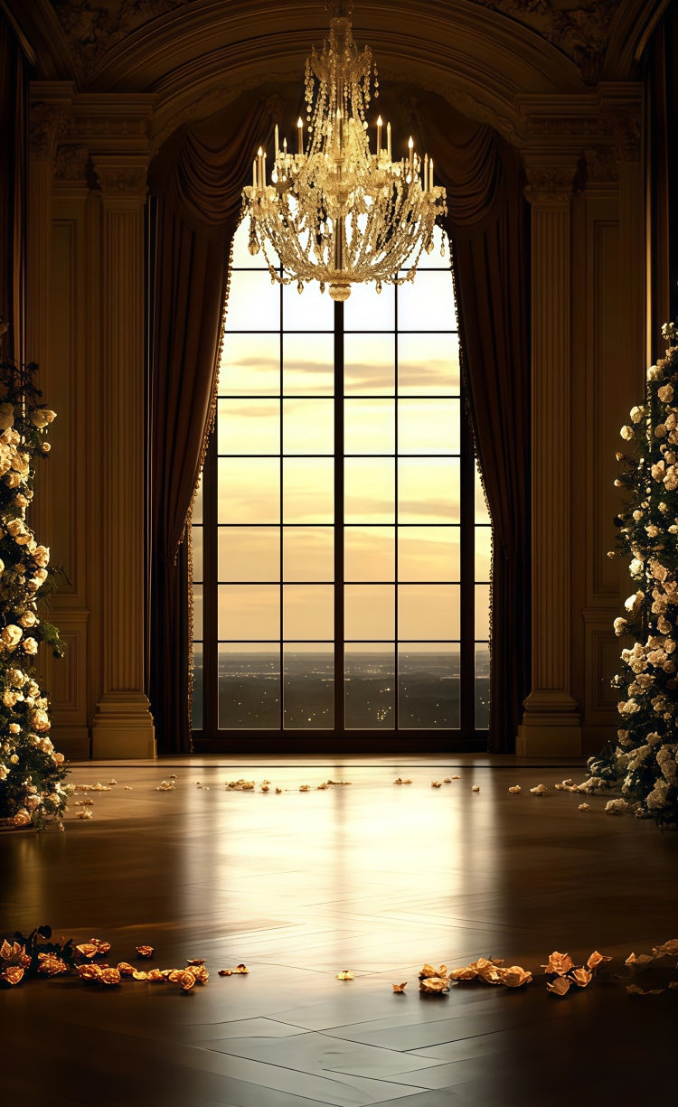 Vintage Backdrop Goldener Kronleuchter Ballsaal Sweep Backdrop TWW57-77