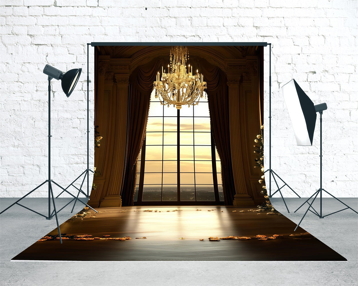 Vintage Backdrop Goldener Kronleuchter Ballsaal Sweep Backdrop TWW57-77