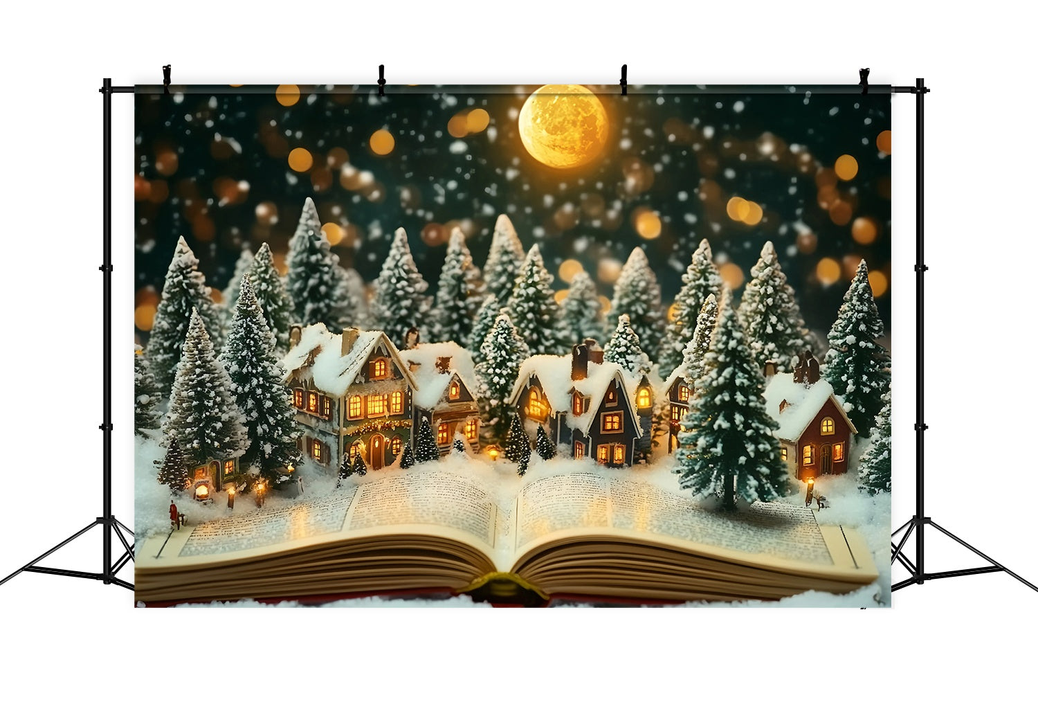 Weihnachtsdorf Backdrop Miniatur-Dorf Winter Moonlicht Weihnachten Backdrop Ideen TWW58-106