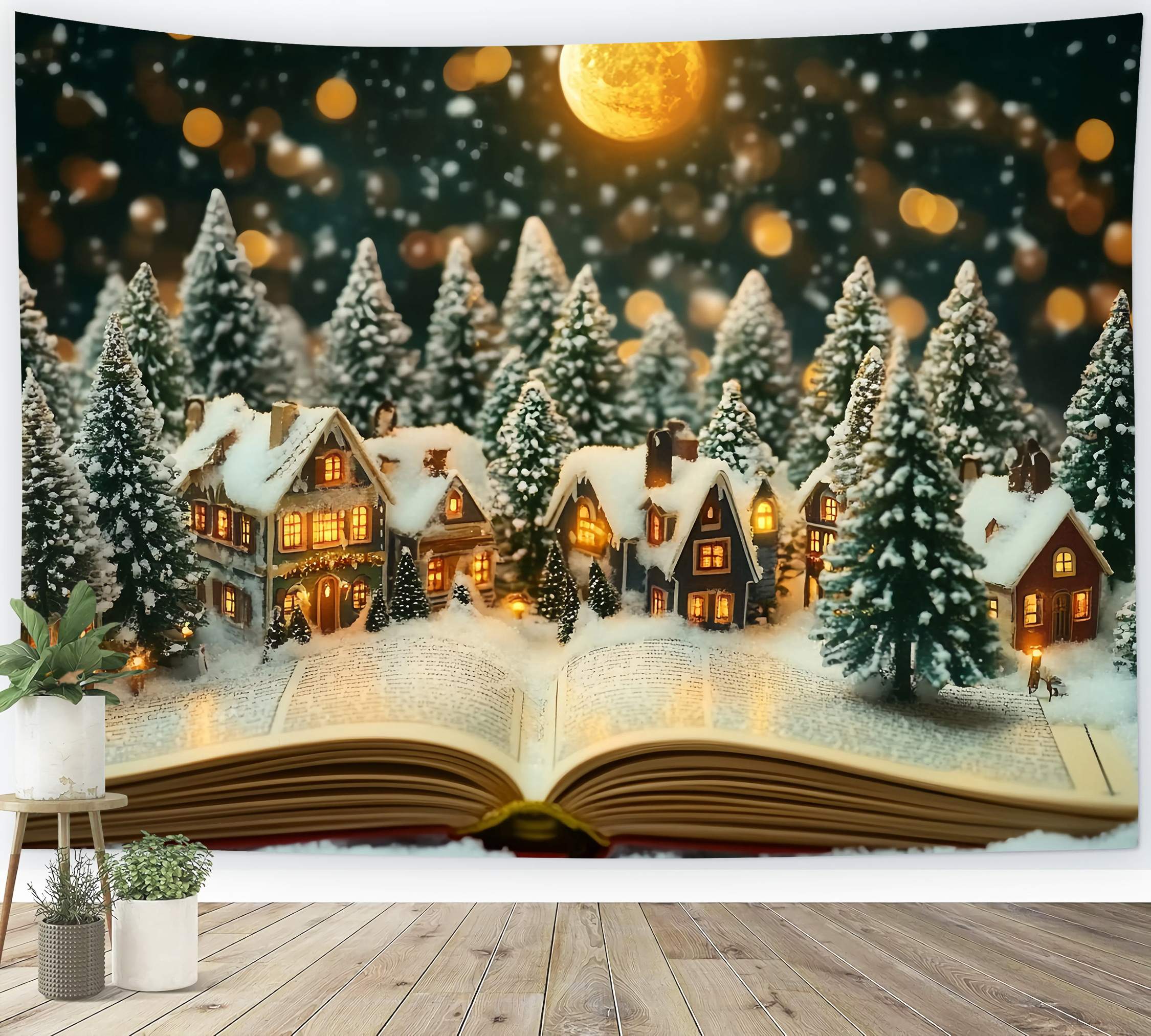 Weihnachtsdorf Backdrop Miniatur-Dorf Winter Moonlicht Weihnachten Backdrop Ideen TWW58-106