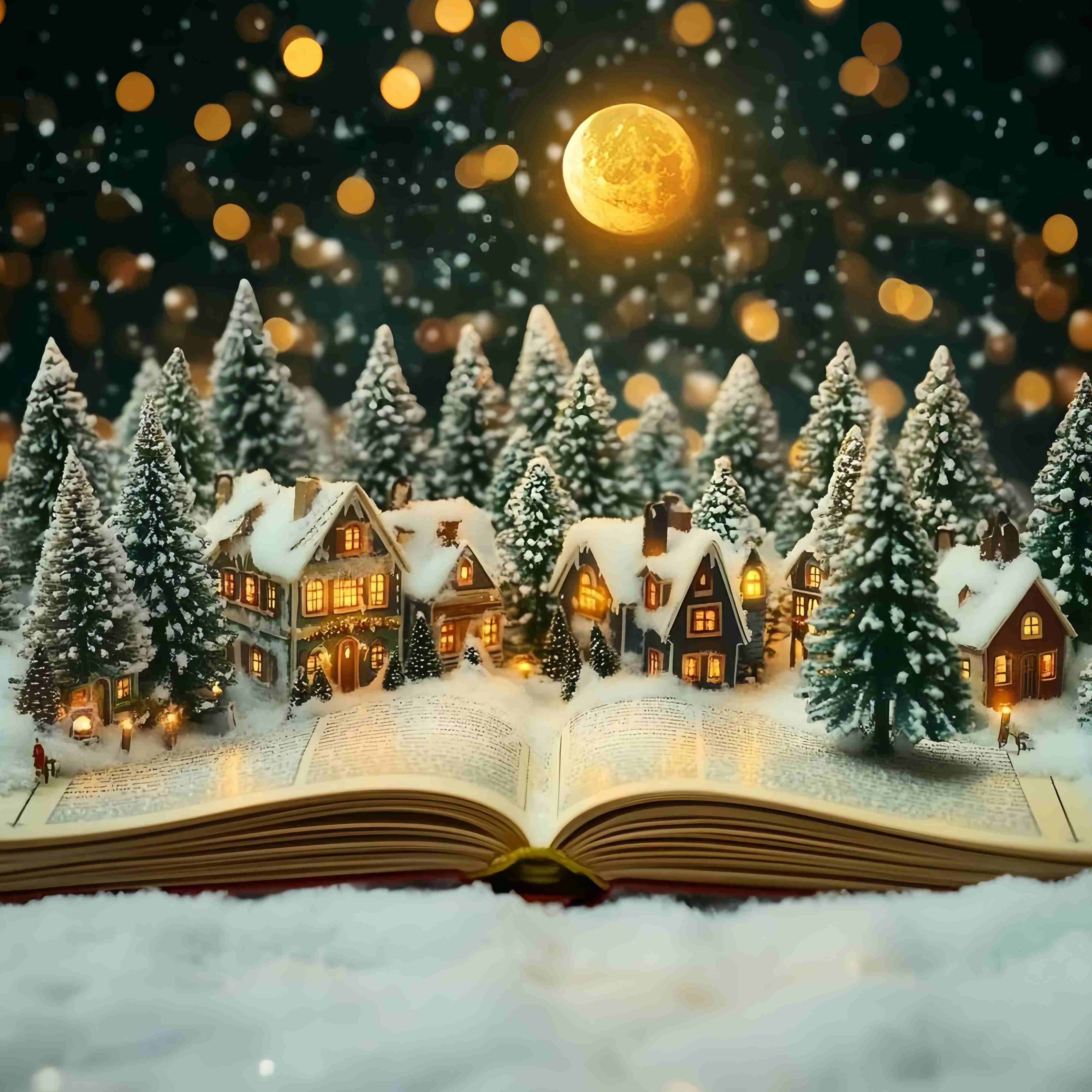 Weihnachtsdorf Backdrop Miniatur-Dorf Winter Moonlicht Weihnachten Backdrop Ideen TWW58-106