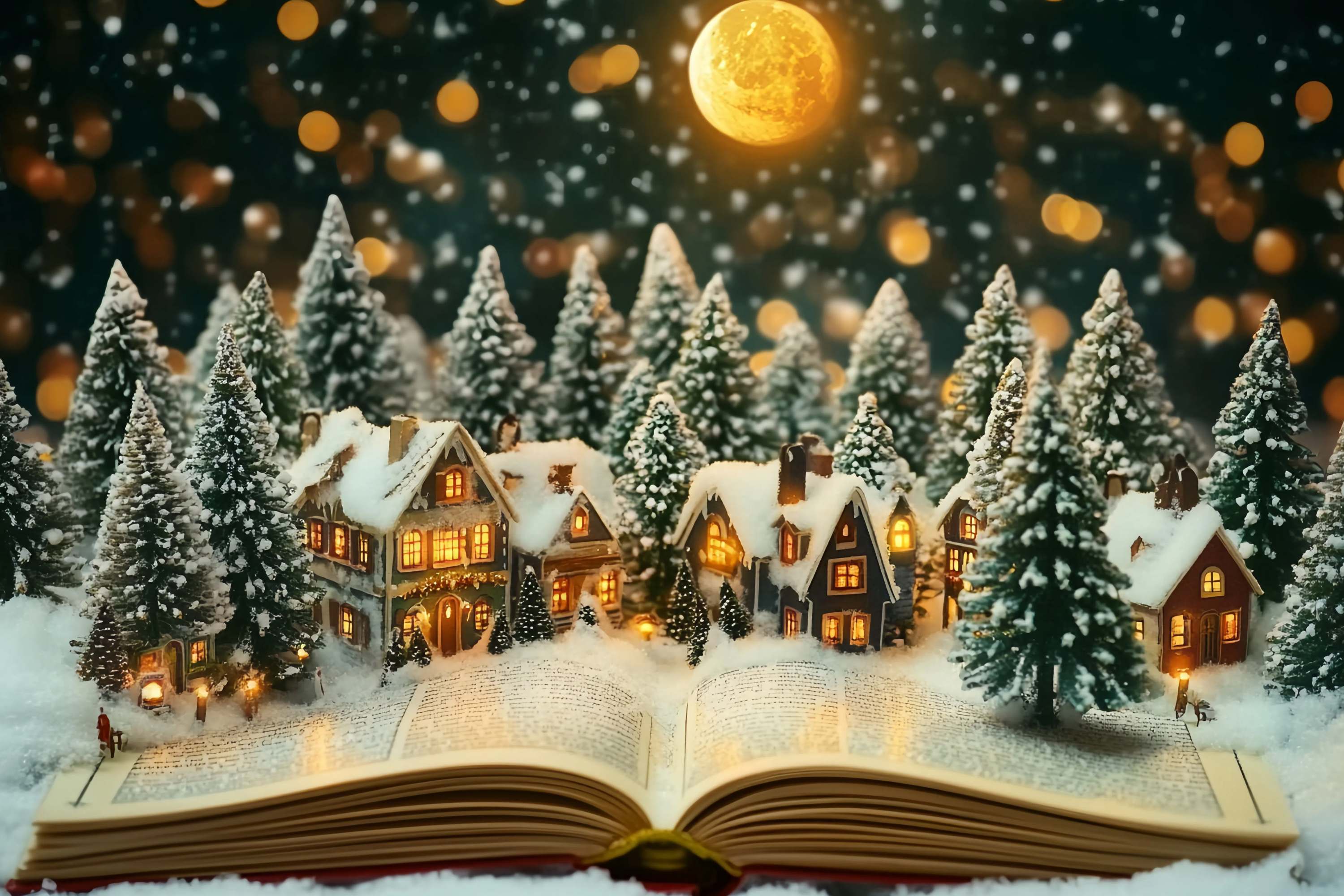 Weihnachtsdorf Backdrop Miniatur-Dorf Winter Moonlicht Weihnachten Backdrop Ideen TWW58-106