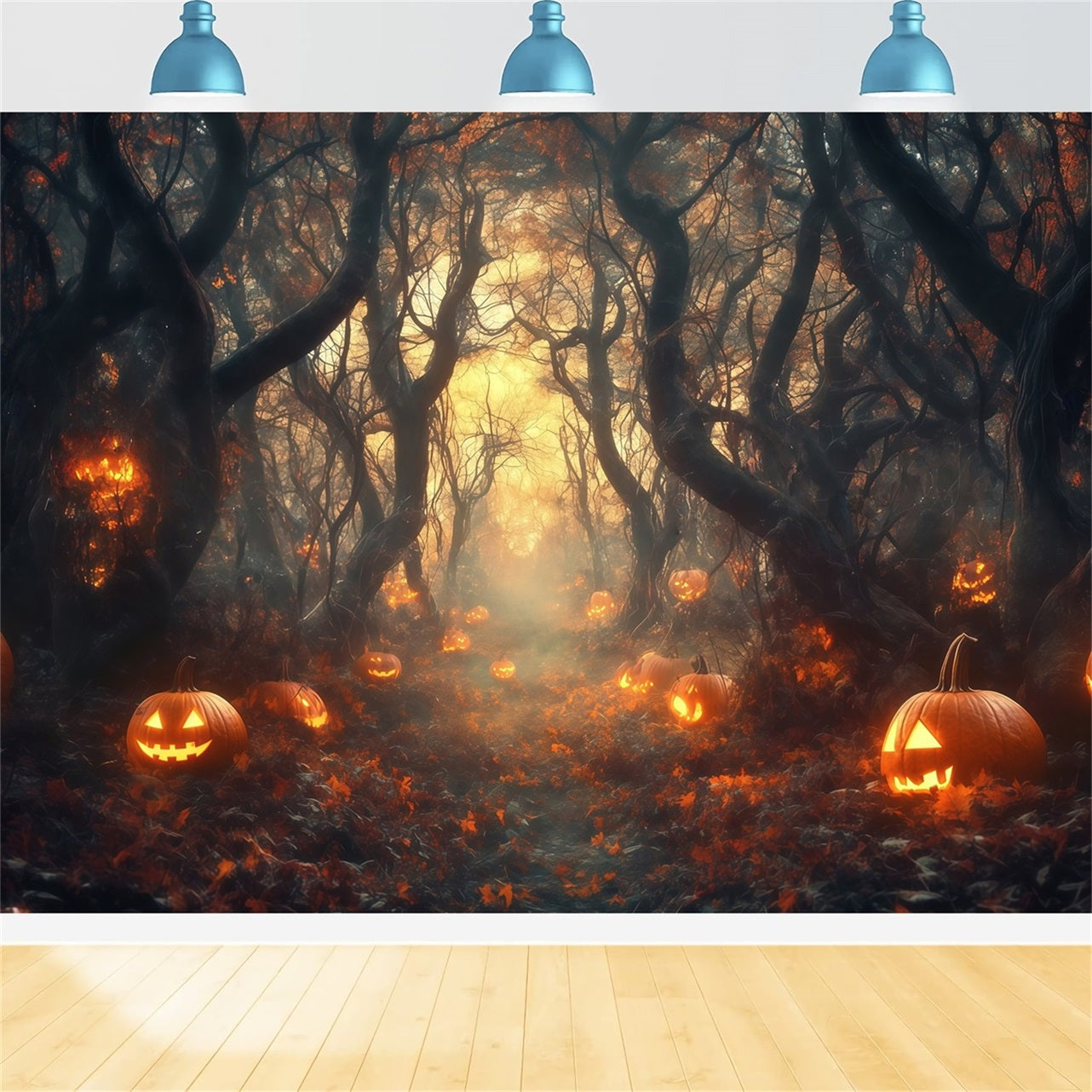 Halloween-Friedhof-Fotohintergrund leuchtender Jack O'Lantern-Waldweg Halloween-Fotokulissen TWW58-33