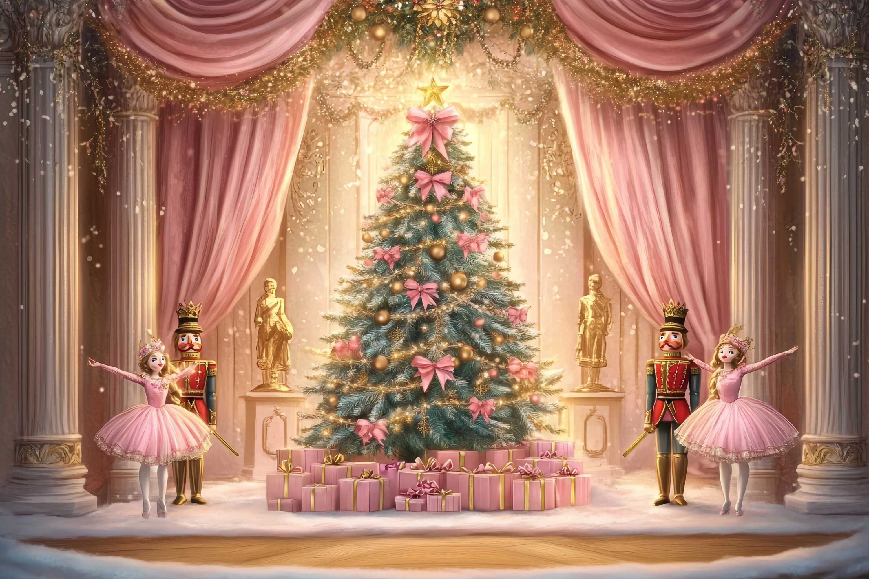 Nussknacker Backdrop Ballett Rosa Weihnachtszauber Weihnachten Fotografie Studiohintergrund TWW58-74