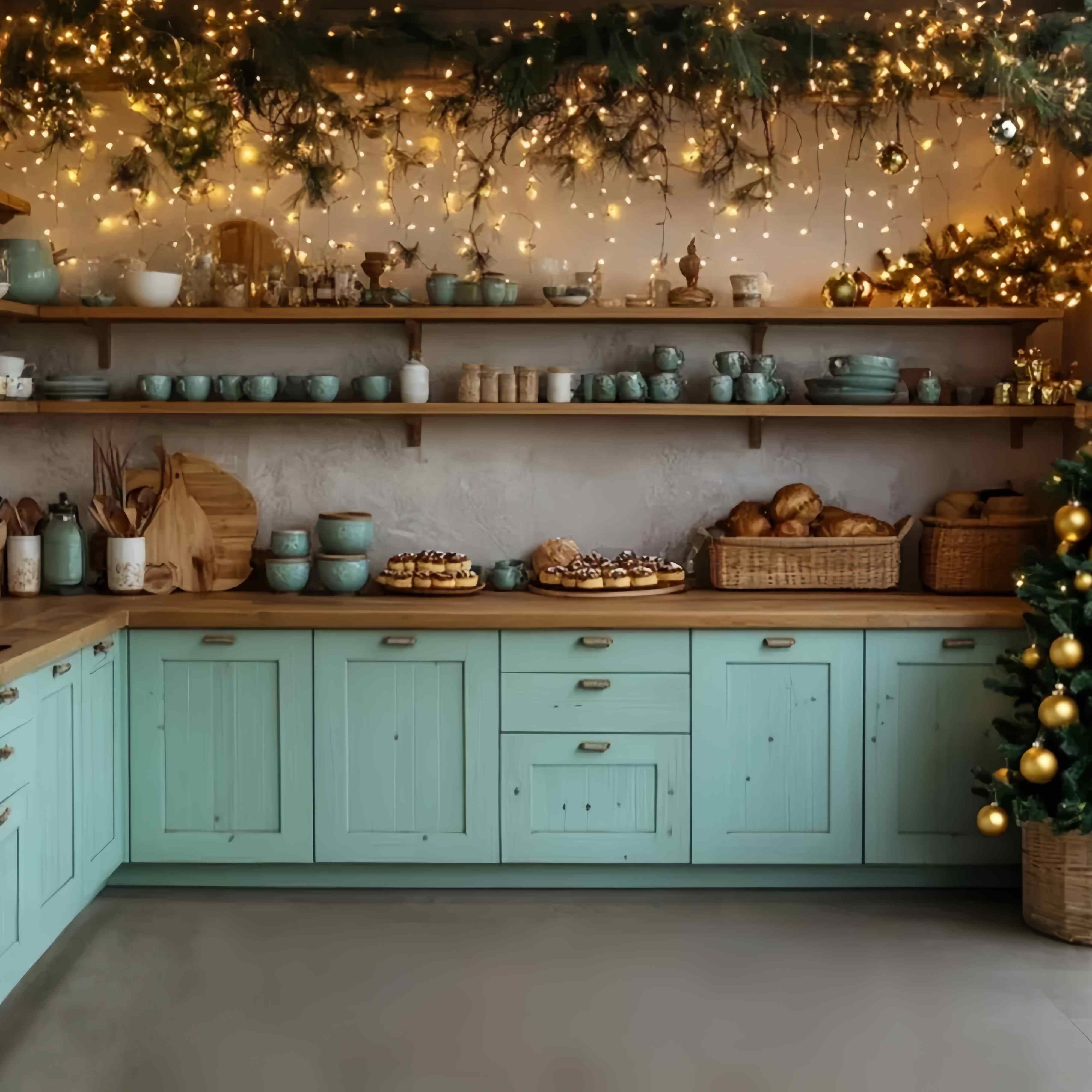 Weihnachten Küche Backdrop Rustikale Küche Weihnachten Bäckerei Dekor Weihnachten Studiohintergrund 10x10 TWW58-83