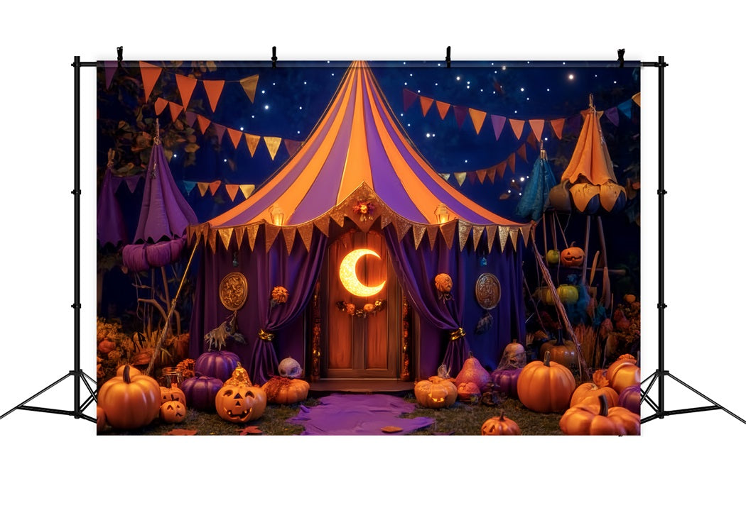 Halloween-Zirkus-Fotohintergrund Kürbis Halbmond Zelt Zirkus-Fotohintergrund TWW59-1