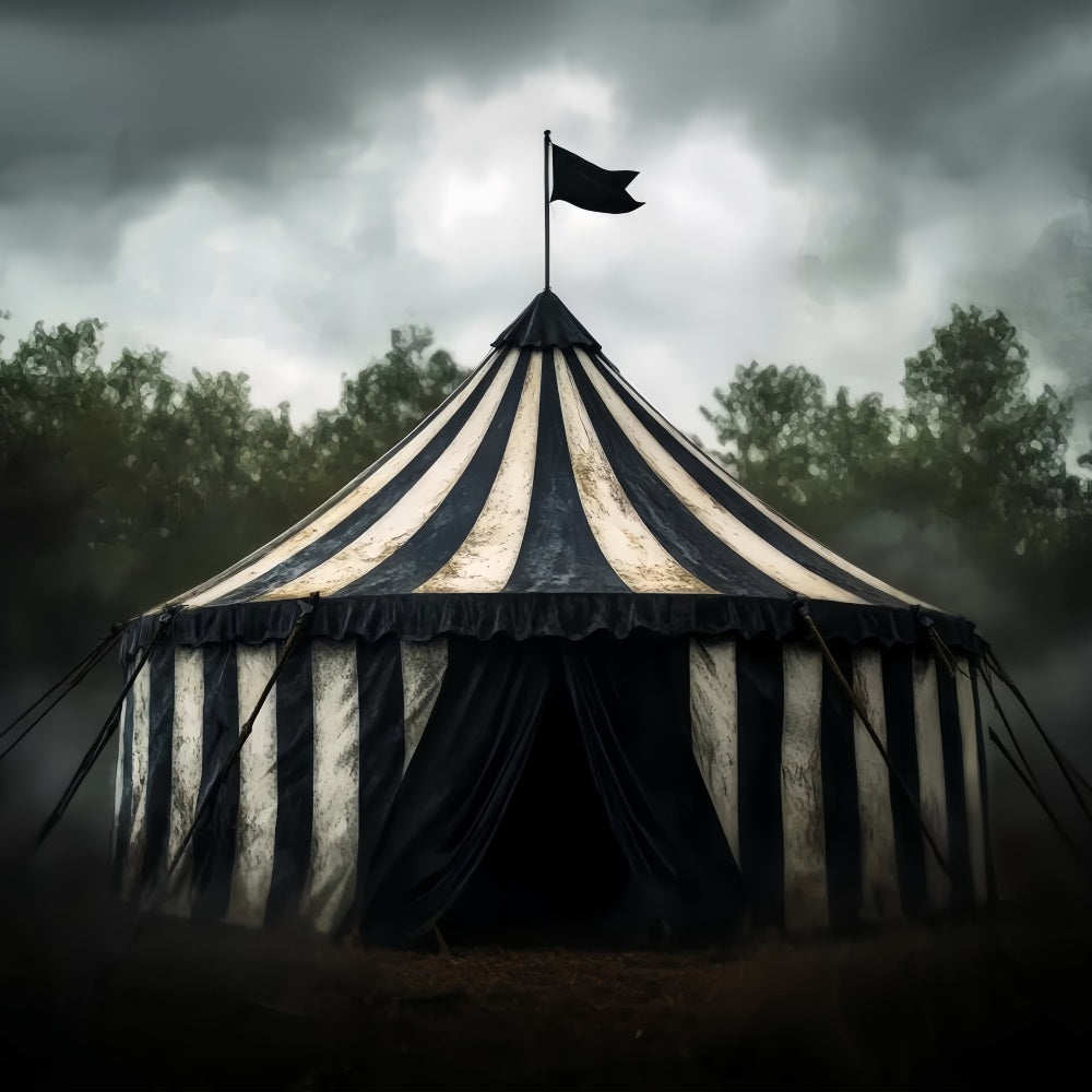 Karnevalszelt-Fotohintergrund Vintage Schwarz-Weißes Zelt Zirkus Karnevals-Fotohintergrund TWW59-10