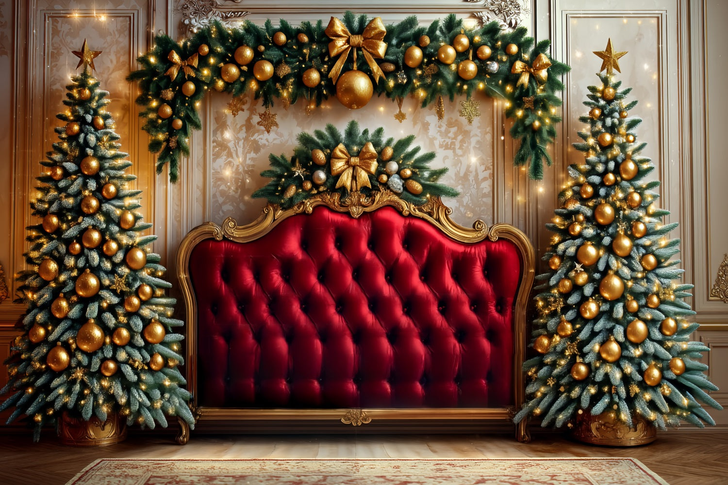 Kopfteil Fotohintergrund Goldene Ornamente Roter Samt WeihnachtsFotohintergrund-Ideen TWW59-104