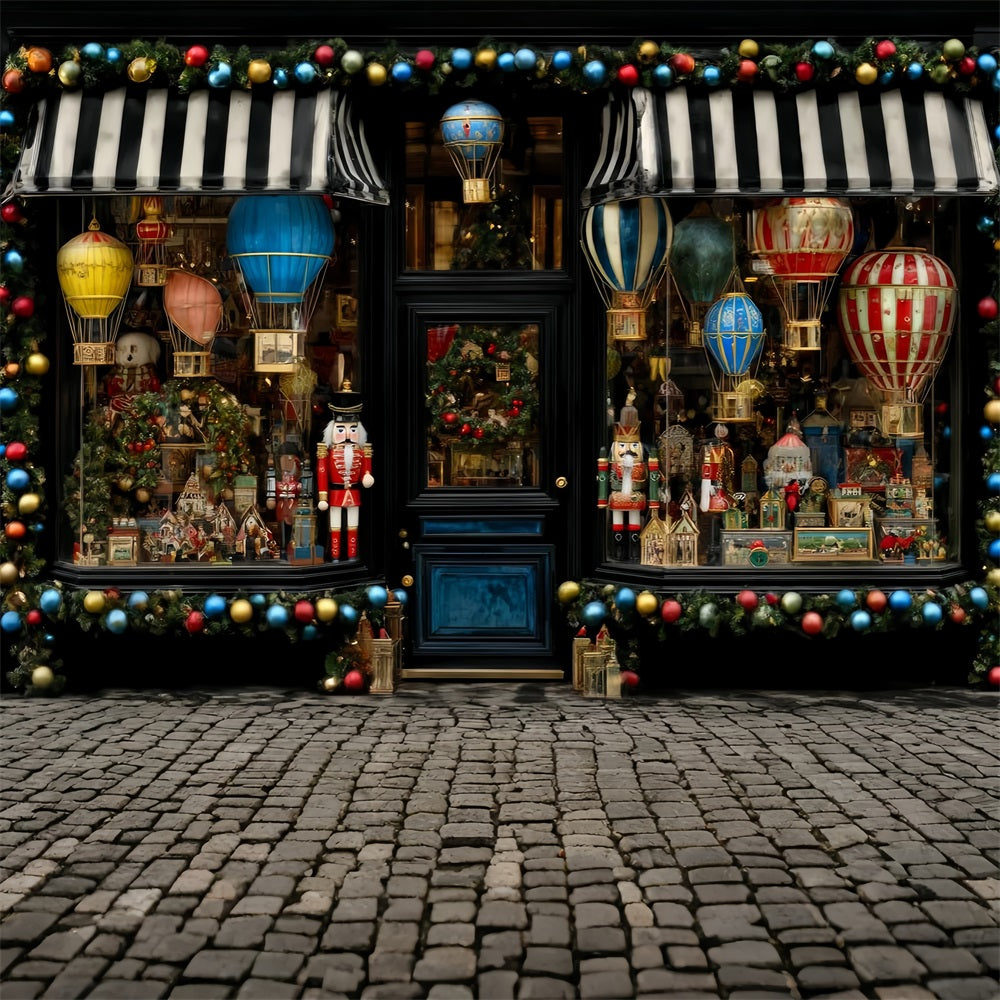 Spielzeugladen Fotohintergrund Nussknacker Heißluftballon-Display Weihnachtsfoto Fotohintergrund TWW59-107