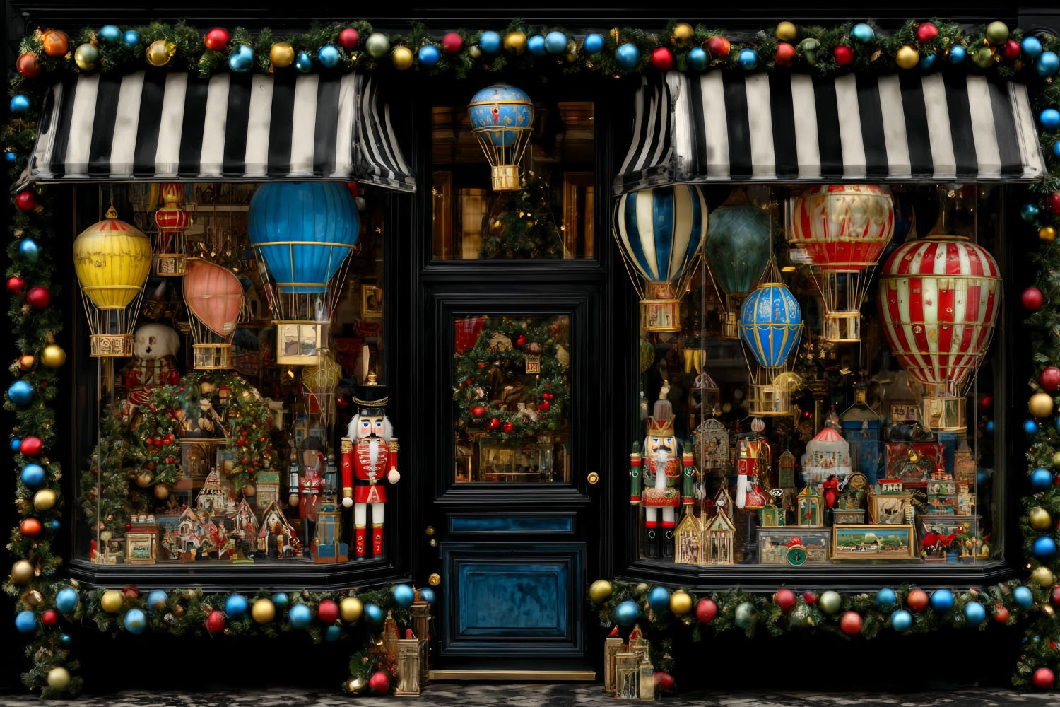Spielzeugladen Fotohintergrund Nussknacker Heißluftballon-Display Weihnachtsfoto Fotohintergrund TWW59-107