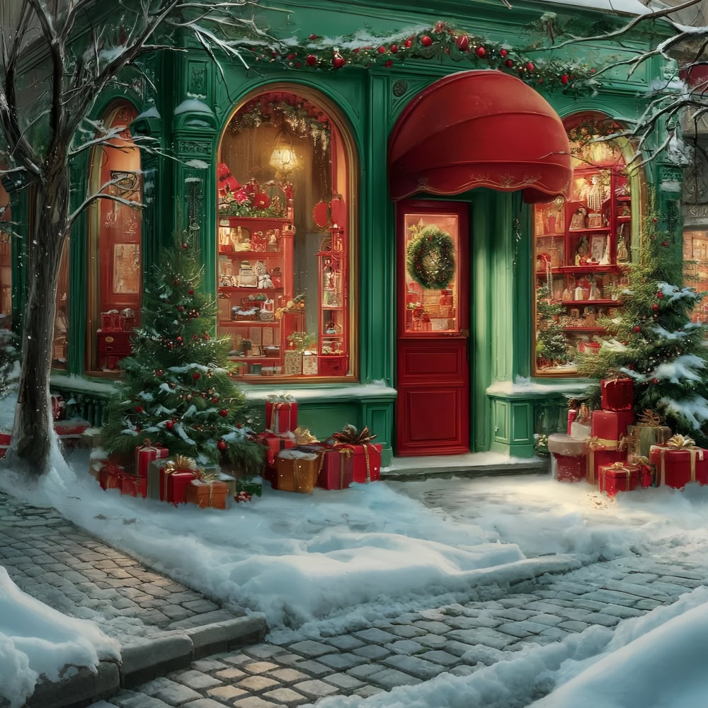 Spielzeugladen Fotohintergrund Weihnachtsboutique Rote Markise Weihnachtshintergründe für Fotos TWW59-111