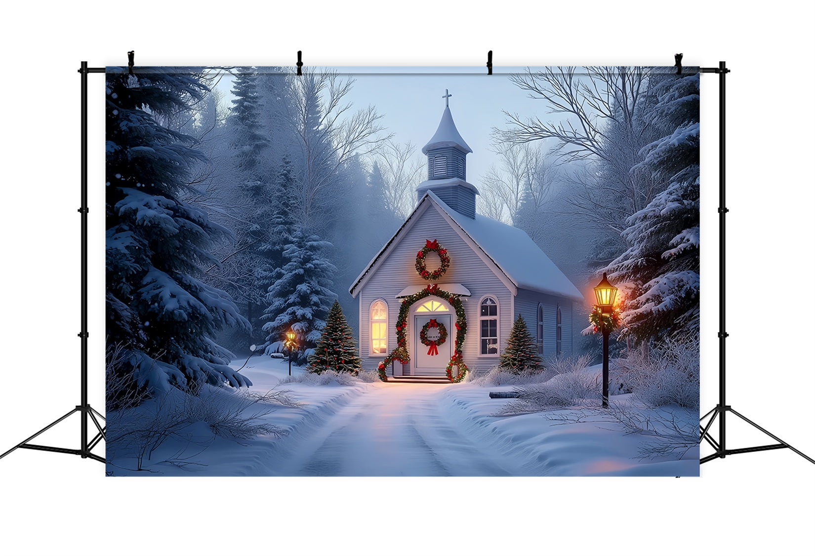 KirchenFotohintergrund Frostige Kapelle Weihnachtsglanz WeihnachtsFotohintergrund Fotografie TWW59-113