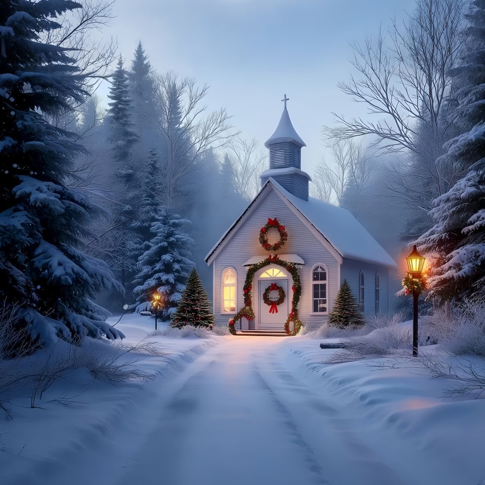 KirchenFotohintergrund Frostige Kapelle Weihnachtsglanz WeihnachtsFotohintergrund Fotografie TWW59-113