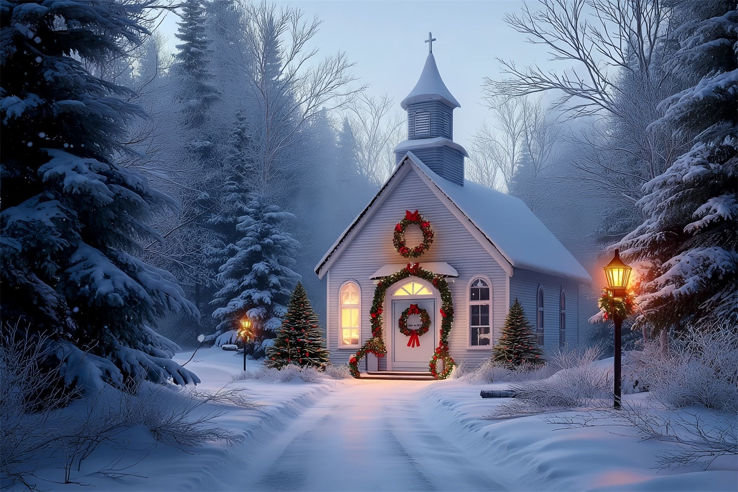 KirchenFotohintergrund Frostige Kapelle Weihnachtsglanz WeihnachtsFotohintergrund Fotografie TWW59-113