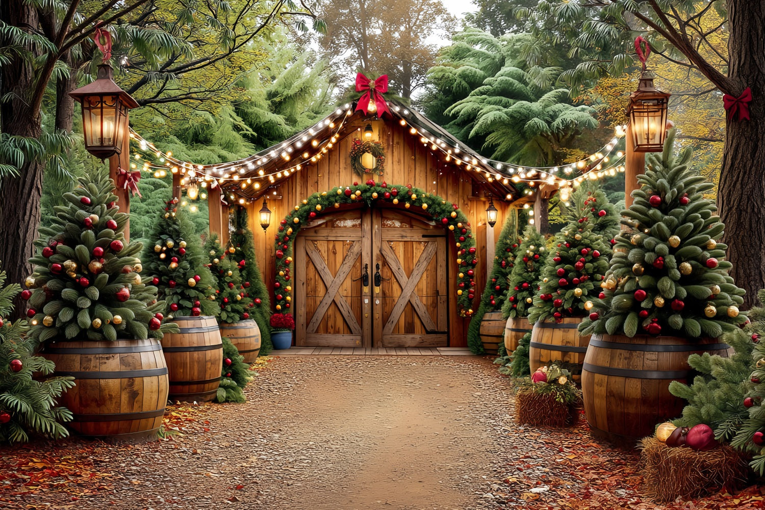 Weihnachtsbauernhof Fotohintergrund Rustikaler Scheuneneingang WeihnachtsFotohintergrund TWW59-117