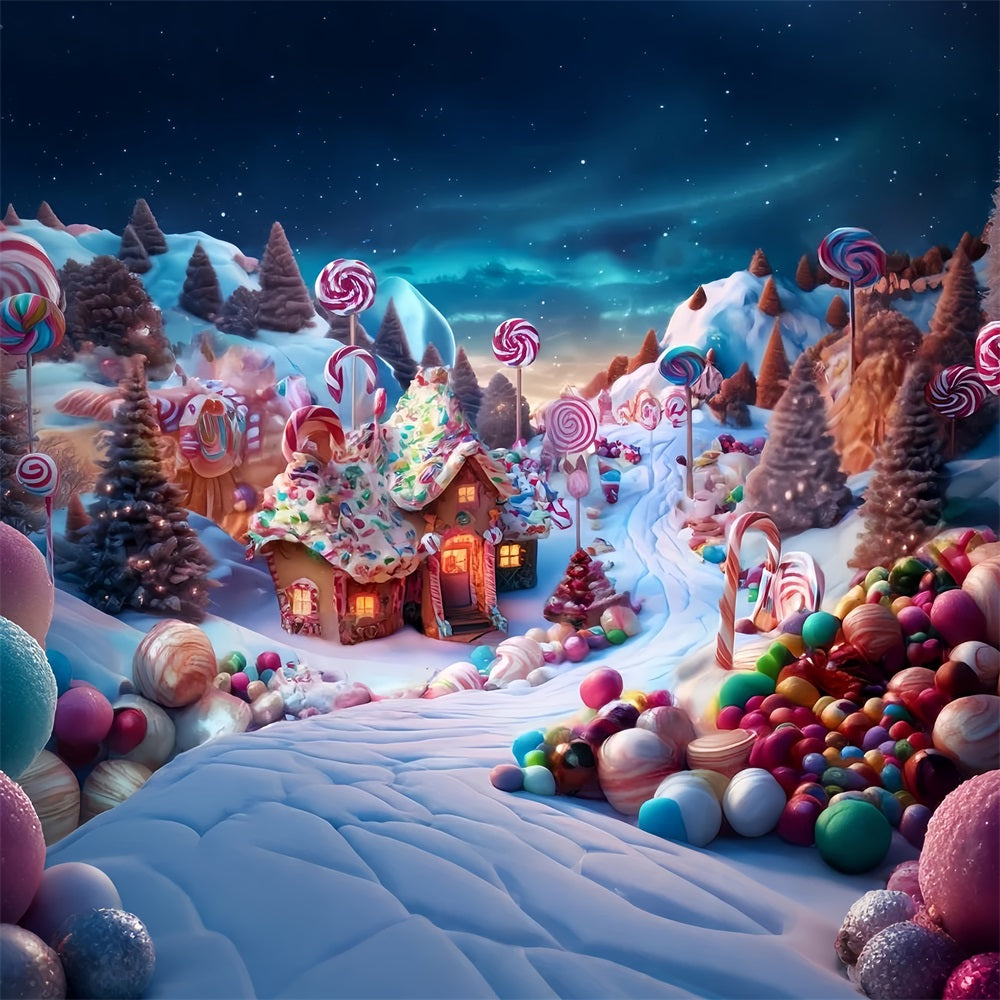 Candyland Fotohintergrund Candy Wonderland Lebkuchenhäuschen Weihnachtsfoto Fotohintergrund TWW59-119