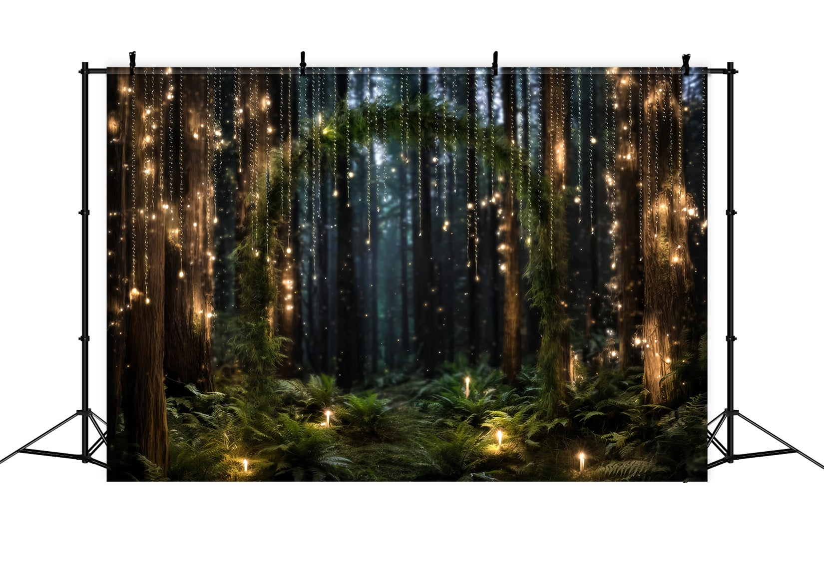 Nachtwald-Fotohintergrund Leuchtender Feenlichtbogen Waldfotografie-Fotohintergrund TWW59-131