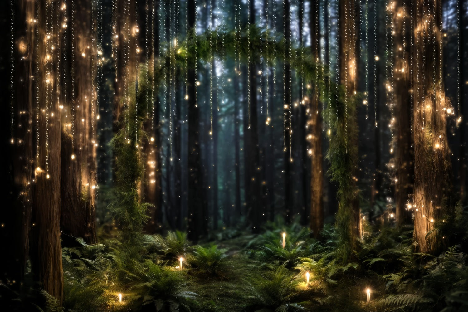 Nachtwald-Fotohintergrund Leuchtender Feenlichtbogen Waldfotografie-Fotohintergrund TWW59-131