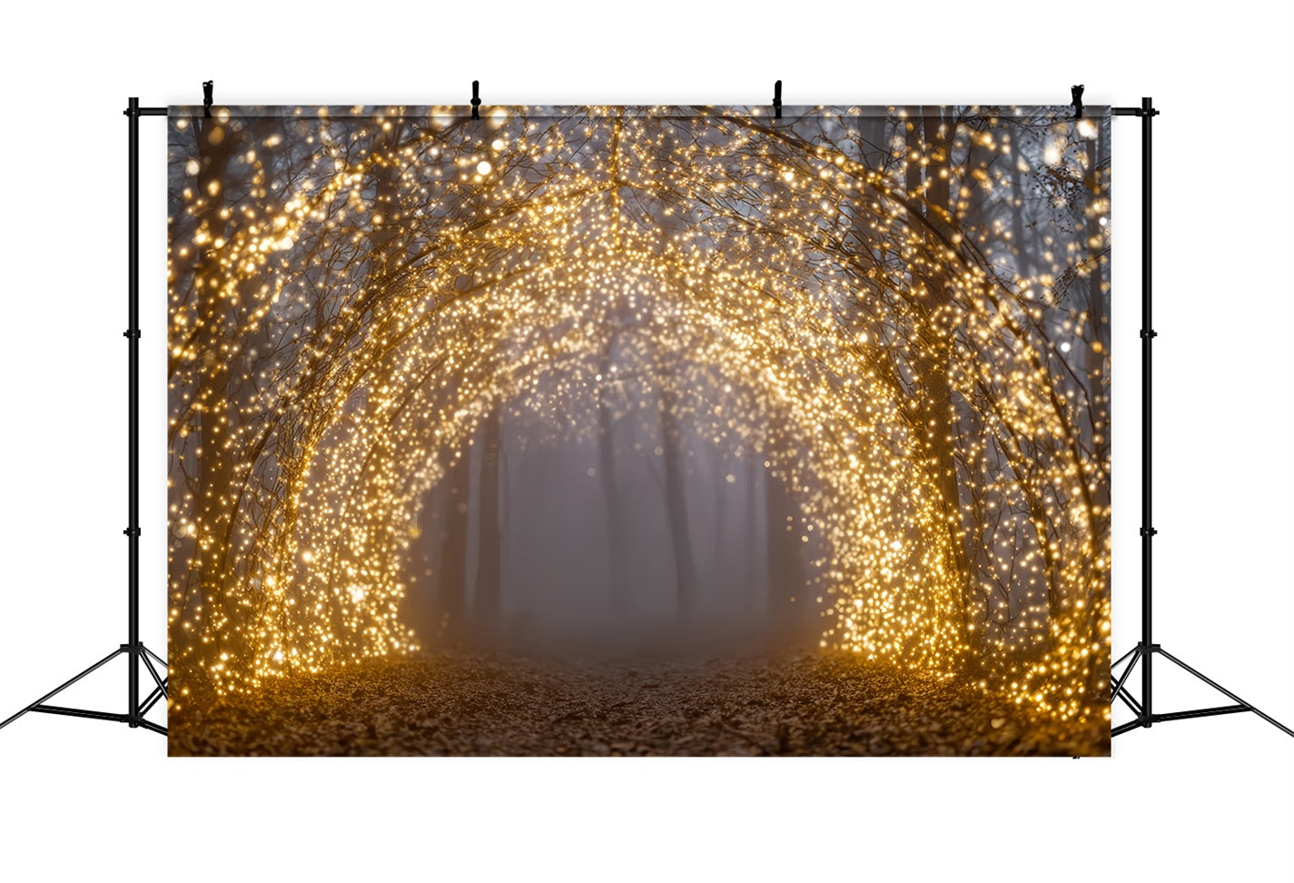 Nachtwaldhintergrund Goldene Lichter Verzauberter Bogen Fantasiewald-Fotohintergrund TWW59-154