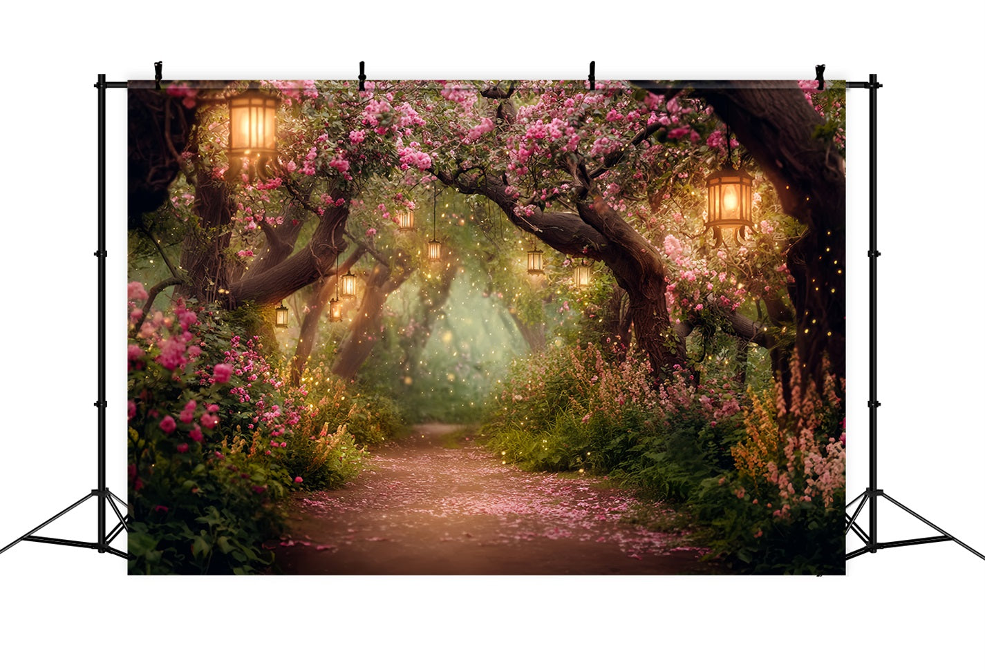 Nachtwaldhintergrund Blühender Laternenblumenweg Wald-Fotohintergrund TWW59-155